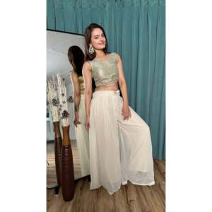 Elegante Conjunto de Pantalones Anchos de Gasa de Cintura Alta con Detalles de Espejo y Pedrería, Tejido Transpirable - Product Image 5