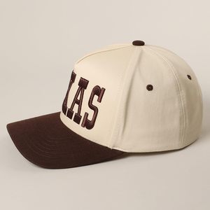 Casquette de baseball unisexe 6 panneaux, visière courbée, broderie 3D lettre Texas, couronne kaki, bord marron - Product Image 4
