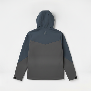 Chaqueta Softshell con Capucha para Hombre, Color Gris Marino, Cortavientos, con Cierre de Cremallera, Diseño Color Block, Estilo Deportivo, para Otoño - Product Image 2