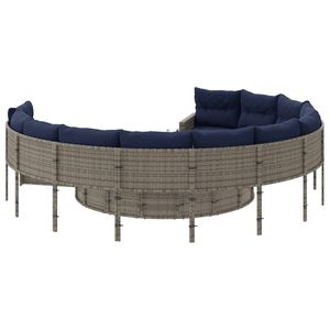 Grand canapé de patio extérieur durable en polyrotin gris, mobilier de jardin rond - Product Image 5