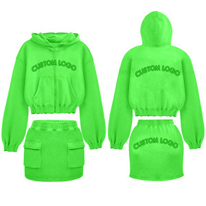 Ensemble 2 pièces pour femme : Crop top à capuche et jupe avec broderie logo personnalisée, en molleton, décontracté, printemps-été, manches longues, coupe ample - Product Image 2