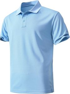 Men's <b>Light</b> <b>Blue</b> Short Sleeve Pique <b>Polo</b> <b>Shirt</b> Casual Solid Color Regular Fit Knitted Button Design - Product Image 3