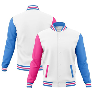 Custom Varsity Letterman <b>Jacket</b> Wholesale Unisex Blank Colorblock College <b>Baseball</b> Bomber <b>Jacket</b> Casual Pink Blue Fleece Coats - Product Image 4