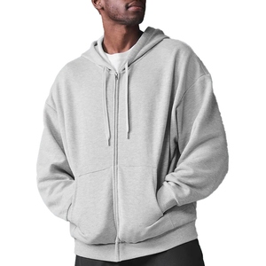 Unisex Gray Hooded <b>Zipper</b> <b>Sweatshirt</b> Oversized Fit Casual Fleece Cotton Street Style Winter Wear Hoodie For Man - Product Image 6