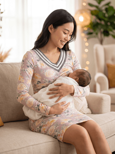 Vestido de Maternidad y Lactancia Bmama con Estampado Floral, Cierre Doble, Manga Larga, Largo hasta la Rodilla, Venta al Por Mayor OEM - Product Image 2