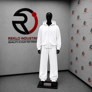 Conjunto deportivo de dos piezas para hombre, chándal blanco personalizado con sudadera con cremallera completa y pantalones deportivos holgados, ropa deportiva informal de estilo urbano, venta al por mayor, OEM. - Product Image 6