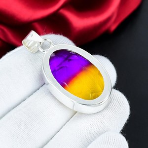 Colgante de Turmalina Bicolor, Plata de Ley 925, Collar con Piedra Preciosa Morada y Amarilla, Joyería Hecha a Mano, Regalo, Venta al por Mayor - Product Image 4