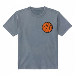 Camiseta Personalizada para Hombre, 100% Algodón Lavado, de Corte Ajustado, Manga Corta, Transpirable y que Absorbe la Humedad, con Bordado de Baloncesto - Product Image 1