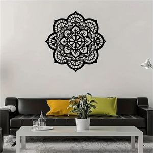 Scultura da Parete Grande in Metallo Stile Boho Chic, Mandala Floreale Artigianale per Soggiorno e Camera da Letto - Ferro - Product Image 4