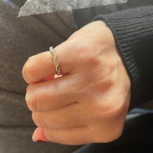 14K Solid Gold Twisted <b>Rope</b> Round Lab Grown Diamond Stackable Ring Pave Set Minimalist Modern Curved Contour Wedding Bands Women - Product Image 3