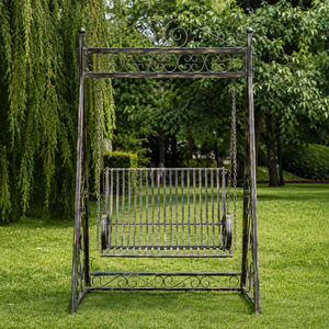 Banc balançoire de jardin antique en fer forgé avec chaînes, Jhula en métal orné pour l'extérieur, idéal pour pelouse, patio, véranda, mobilier de jardin - Product Image 2