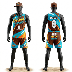 Uniforme de Voleibol de Playa para Hombre, Tela de Poliéster Transpirable de 180 GSM, Diseño de Paneles Naranja y Verde, Sublimación, Logotipo Personalizado, Conjunto para Equipo - Product Image 6