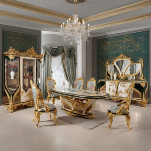 Juego de Comedor Clásico Europeo Premium de Madera de Teca Sólida con Detalles Tallados a Mano, Aparador de Lujo - Product Image 4