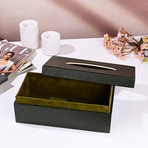Boîte à mouchoirs et porte-serviettes en cuir PU marron de luxe, écologique, avec accents gris pour la décoration de voitures classiques et de bureaux - Product Image 4