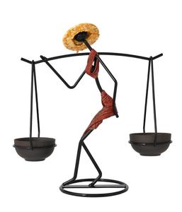Iron Figurine Candle <b>Stand</b> with Straw <b>Hat</b> and Cloth Detail for Home Decoration - Product Image 3