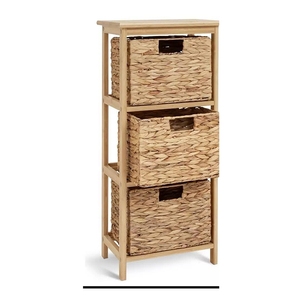 Bohemian Natural Water Hyacinth Eco-Friendly Wooden <b>Storage</b> Cabinet with Woven Baskets and Multifunctional Organizer - Product Image 2
