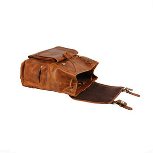 Durable Genuine Leather Panelled Zipper Waterproof Large Capacity Travel <b>Backpack</b> for Unisex Hiking & Camping - Product Image 5