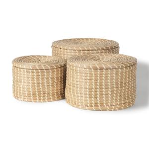 Juego de 3 cestas redondas de junco marino que se apilan entre sí, cesta de almacenamiento hecha a mano, venta al por mayor, ecológica, hecha en Vietnam - Product Image 1