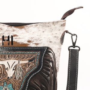 Bolso bandolera de cuero repujado con diseño de cara de toro Longhorn, estilo western para mujer - Product Image 5