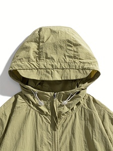 Chaqueta Blusón Verde Oliva para Hombre, Transpirable, Ligera, Casual, con Cierre de Cremallera, Manga Regular, Color Sólido, Tela de Poliéster - Product Image 3
