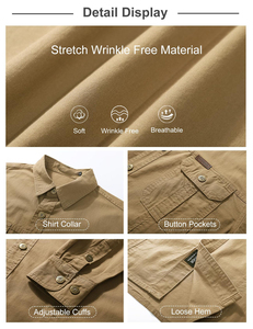 Camisa Casual de Manga Larga para Hombre, Color Caqui, Estilo Workwear, Cuello Clásico, Transpirable, 100% Algodón Twill - Product Image 5