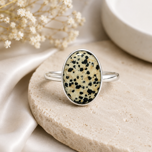 Bague en jaspe dalmatien naturel, argent sterling 925, cabochon ovale, pierre précieuse, bijoux faits à la main pour femmes, vente en gros, bague ajustable KGN - Product Image 4