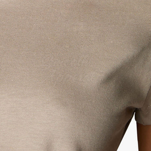 T-shirt court beige pour femme, col rond, manches courtes, couleur unie, décontracté, tricoté, coupe classique, printemps-été - Product Image 4