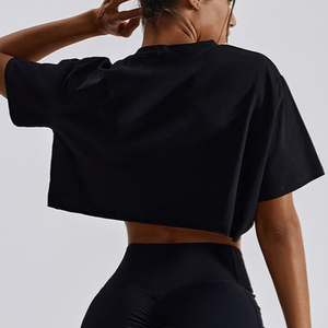 Camiseta Corta Negra para Mujer 2026, Manga Corta, Cuello Redondo, Tejido Sólido, Transpirable, Informal, Primavera Verano, Algodón, Corte Regular - Product Image 6