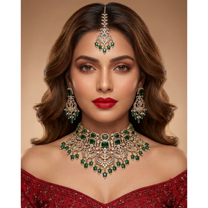 <b>Indian</b> Ethnic Shanaya Victorian Premium Choker <b>Set</b>-Gold Plated Zircon Bridal Jewelry - Product Image 1