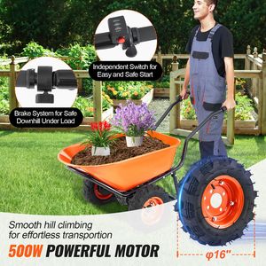 Carriola Elettrica da 500W con Capacità di 7 Metri Cubi Carrello da Giardino Pieghevole con Capacità di Carico di 255 kg, Serbatoio d'Acqua da 100L, Manico in Metallo - Product Image 2