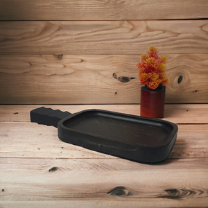 Poignée unique Vente en gros OEM ODM Plateau de service rectangulaire en bois de manguier en vrac Fabriqué à la main Pièce maîtresse décorative de vacances en noir blanc - Product Image 6