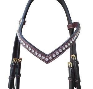 FAB International - Juego de Brida de Cuero Inglés de Lujo para Caballo, Modelo BR-04-01, con Diadema en Forma de V con Cristales, Narquileras Acolchadas, Cómodo y Duradero - Product Image 3