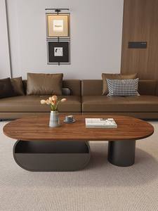 Modern Wooden <b>Coffee</b> <b>Table</b> with <b>Walnut</b> Top Asymmetrical Metal Base and Open Storage for Living Room Home Apartment - Product Image 1