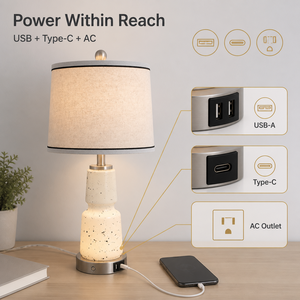 Touch Control <b>Table</b> Lamp Pack Of 2 Iron Fabric Shade With Usb <b>Charging</b> Type C Ac Outlet For Bedroom <b>Bedside</b> Living Room - Product Image 3