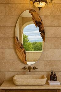 Miroir mural en bois d'inspiration zen, design apaisant, miroir mural en bois pour la décoration de spa et de bien-être, miroir suspendu en gros - Product Image 4