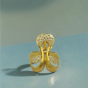 Elegant 22K Gold Designer Adjustable <b>Ring</b> with Intricate Cutwork Pattern Stylish Statement <b>Finger</b> <b>Ring</b> for Women - Product Image 2