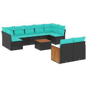 ชุดโซฟาลานบ้านหวายโพลีสีดำ 10 ชิ้นพร้อมเบาะรองนั่งสำหรับโซฟาในสวน - Product Image 2