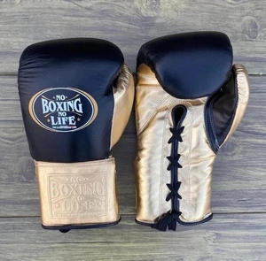 Guantes de Boxeo de Cuero Profesional en Dorado Metálico y Negro, Sin Boxeo No Hay Vida, con Cordones, Equipo Auténtico Mexicano para Combate y Sparring - Product Image 4