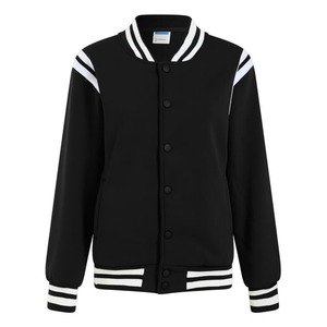 Veste bomber varsity pour femme, bleu marine, couleur unie, col côtelé, boutons pression, style baseball décontracté, veste d'hiver - Product Image 2