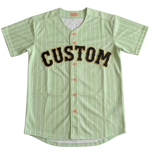 Maillot de sport vert menthe à rayures fines pour softball, respirant, séchage rapide, entièrement boutonné, coupe classique vintage, personnalisable - Product Image 1