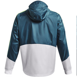 Veste de course coupe-vent à capuche pour homme, bleu, blanc, vert fluo, color block, fermeture éclair sur le devant, décontractée, pour le printemps - Product Image 2