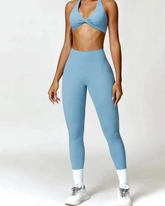 2026 tendy yoga set Polyester Spandex <b>Women</b> Yoga Set Stretch Tank <b>Top</b> <b>Compression</b> Leggings Elastic Waist High-Waisted Custom - Product Image 2