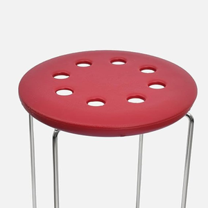 Taburete Redondo Rojo Moderno con Estructura de Acero Inoxidable para Cocina, Uso Interior, Mueble Decorativo Resistente - Product Image 4