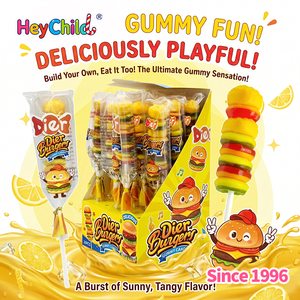 Bonbons en gros personnalisés sous marque privée, nouvelles sucettes gélifiées en forme de burger, saveur fruitée riche, douces et moelleuses, en boîte, appréciées des enfants, collations quotidiennes, OEM/ODM - Product Image 2