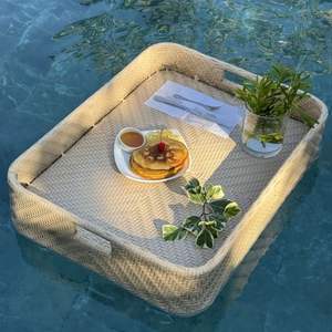TOP GRADE 2026 Rattan <b>Floating</b> Tray for Pool Serving and Spa Display Styling, Strong <b>Frame</b>, Safe Contact Design - Product Image 5