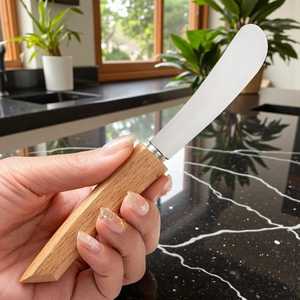 Stainless Steel Sheepsfoot Knife Wood Handle 0.6mm Thickness Kitchen Utility Blade Straight Edge DIY Crafting <b>Tool</b> - Product Image 4