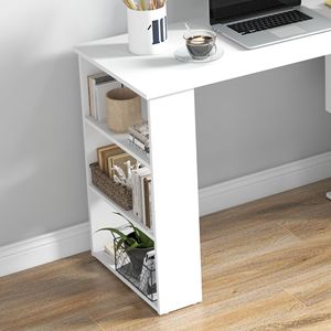 Scrivania da Ufficio a L Bianca con Design Girevole a 360° e Ripiani Portaoggetti Resistenti - Product Image 6