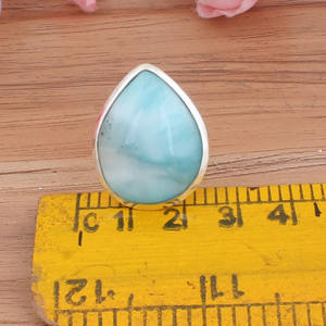 Anillo de Larimar Natural AAA en Forma de Pera, Plata de Ley 925, Larimar Genuino en Forma de Lágrima, Clásico para Boda, Gema Azul Océano Rara, Joyería Fina - Product Image 3