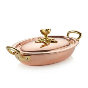 Olla de Cobre Hecha a Mano con Tapa y Asas Decorativas de Latón, Cacerola de Cobre de Lujo para Uso en Restaurantes y Servicios de Catering - Product Image 1