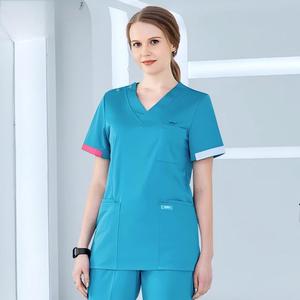 Cotton Jersey Fabric Unisex 200G V-<b>Neck</b> Multiple Pockets Quick Drying Medical Scrub Uniform - Product Image 2
